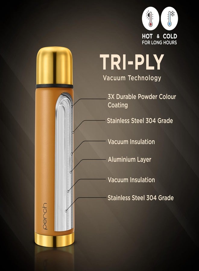 Perch California Hot and Cold Steel Water Bottle 1 LTR, ISI Certified, Vacuum Insulated with Transparent Black Bag | Leak Proof, BPA-Free | Premium Gifting Flask for Office, School, Gym | Gold-Amber - Image 3